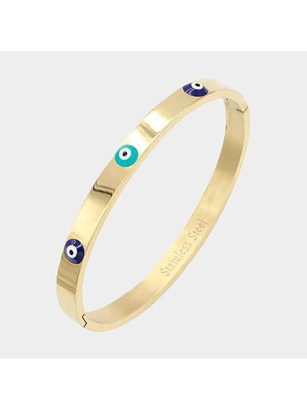NWT Golden Triple Evil Eye Stainless Steel Bangle Bracelet